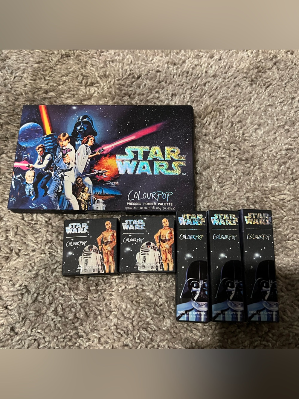 ColourPop Star Wars Pressed Powder, Shimmer/glitter, and lip sticks BUNDLE